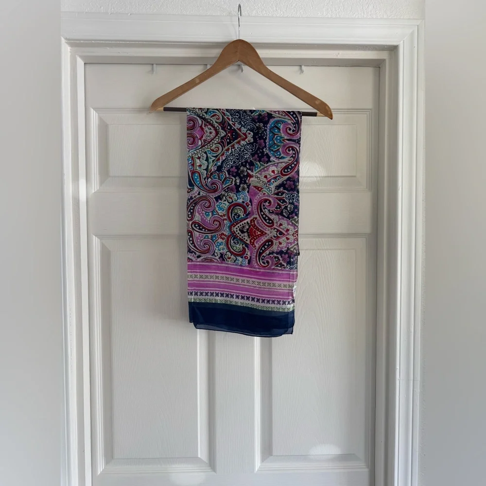 Tickled Pink Silk Scarf, Violet Multi Print, 19 X 68